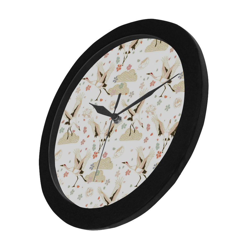 Beautiful Japanese cranes pattern Elegant Black Wall Clock