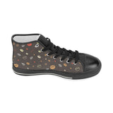 Coffee bean leave pattern Women's High Top Canvas Shoes Black