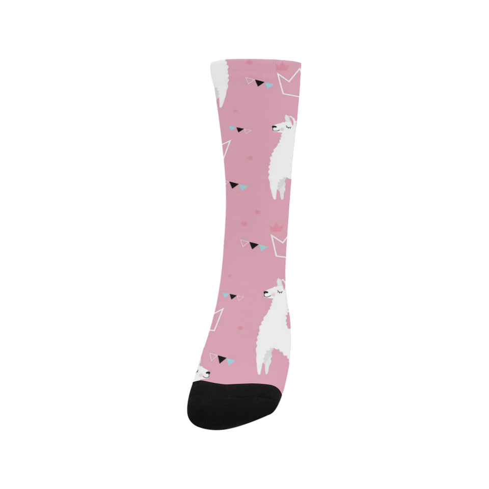Llama Alpaca pink background Crew Socks