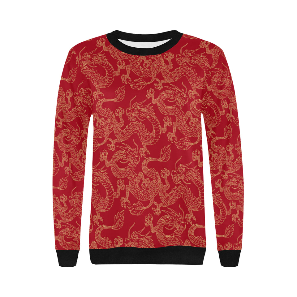 Gold dragons red background Women's Crew Neck Sweatshirt