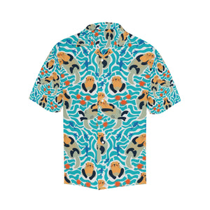 Cute sea otters fishe sea urchin pattern Men's All Over Print Hawaiian Shirt