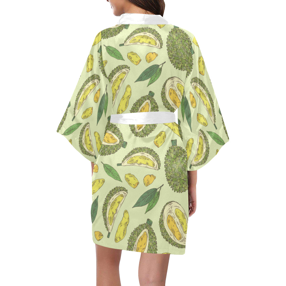 Durian leaves pattern background Women's Short Kimono Robe