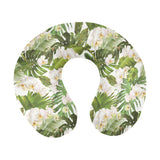 White orchid flower tropical leaves pattern U-Shaped Travel Neck Pillow