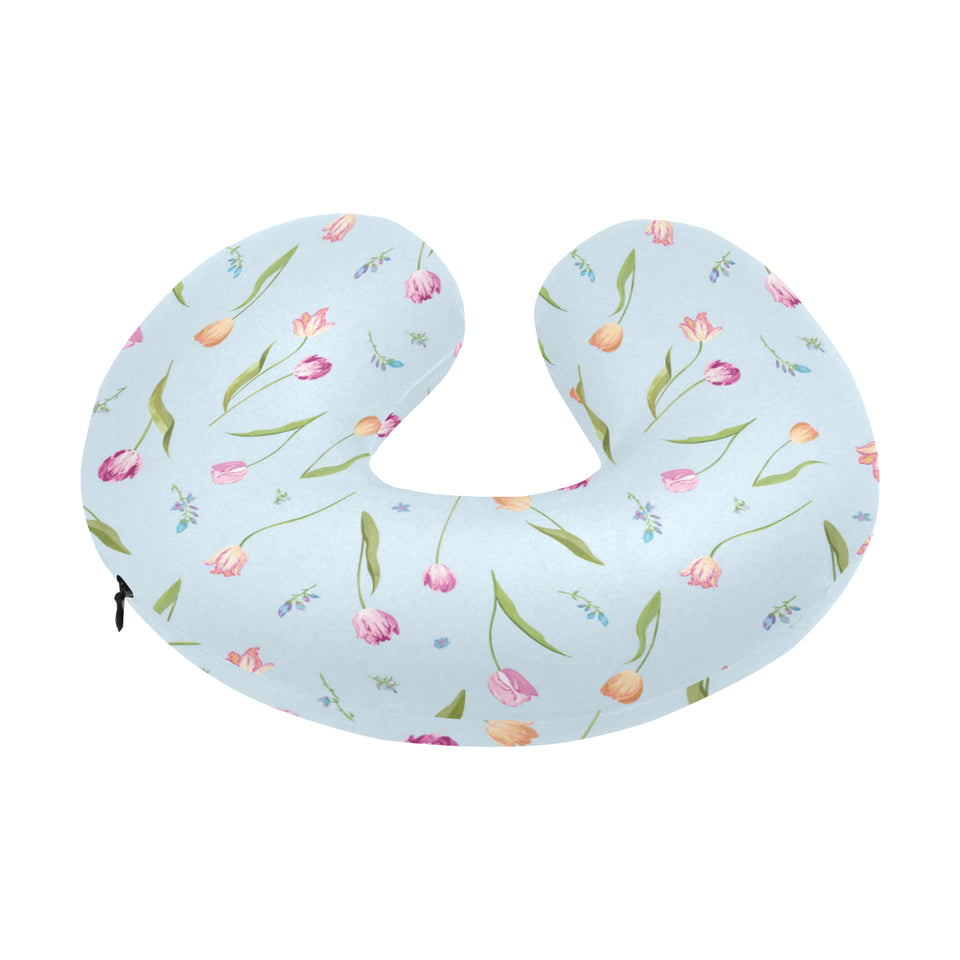 Watercolor Tulips pattern U-Shaped Travel Neck Pillow