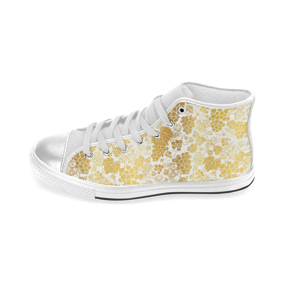 Gold grape pattern Women's High Top Canvas Shoes White