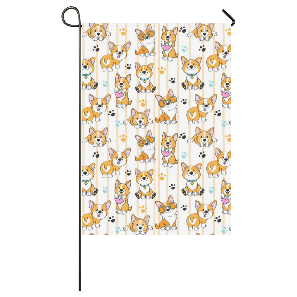 Cute dog corgi striped background pattern House Flag Garden Flag