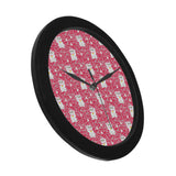 Maneki neko cat sakura pink background Elegant Black Wall Clock