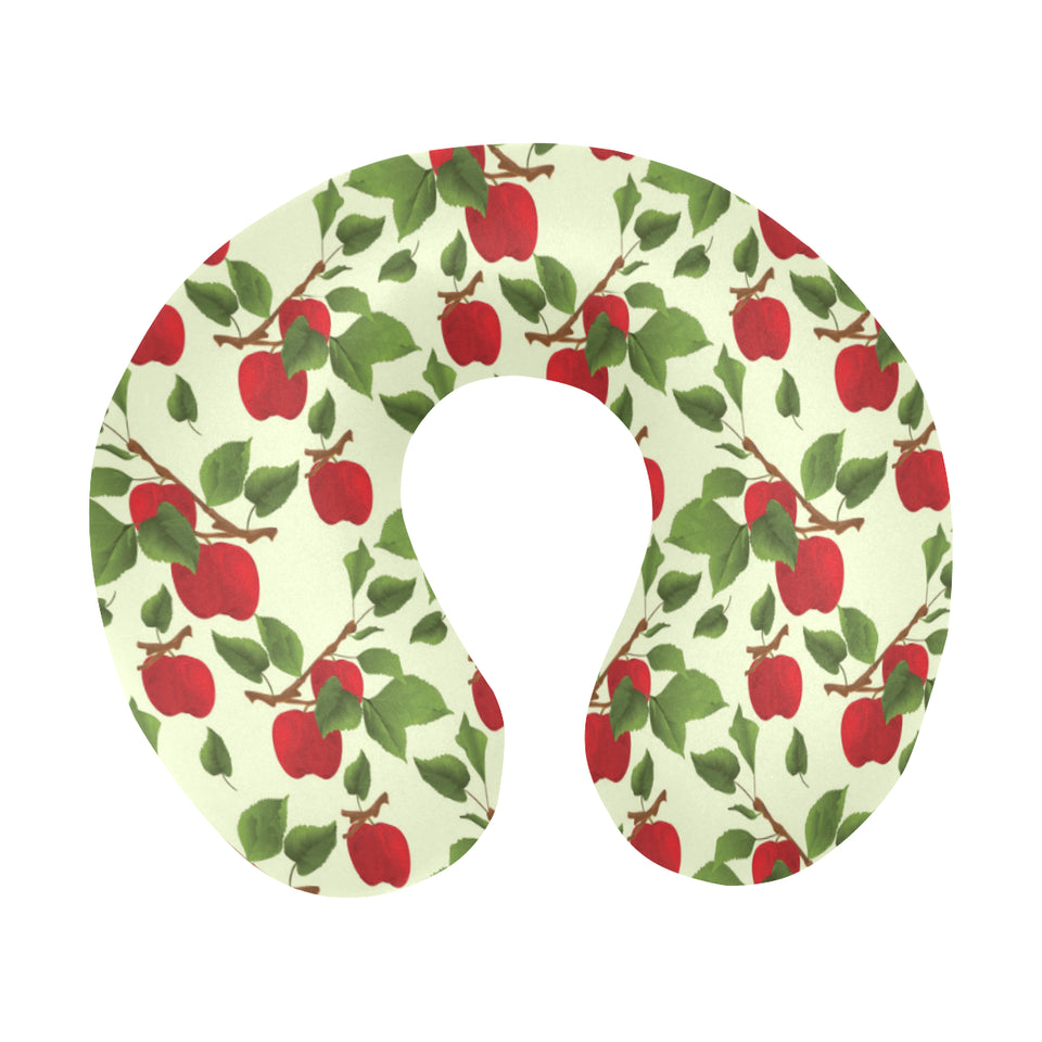 Red apples leaves pattern U-Shaped Travel Neck Pillow