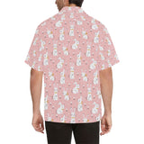Cute white rabbit flower pink background Men's All Over Print Hawaiian Shirt