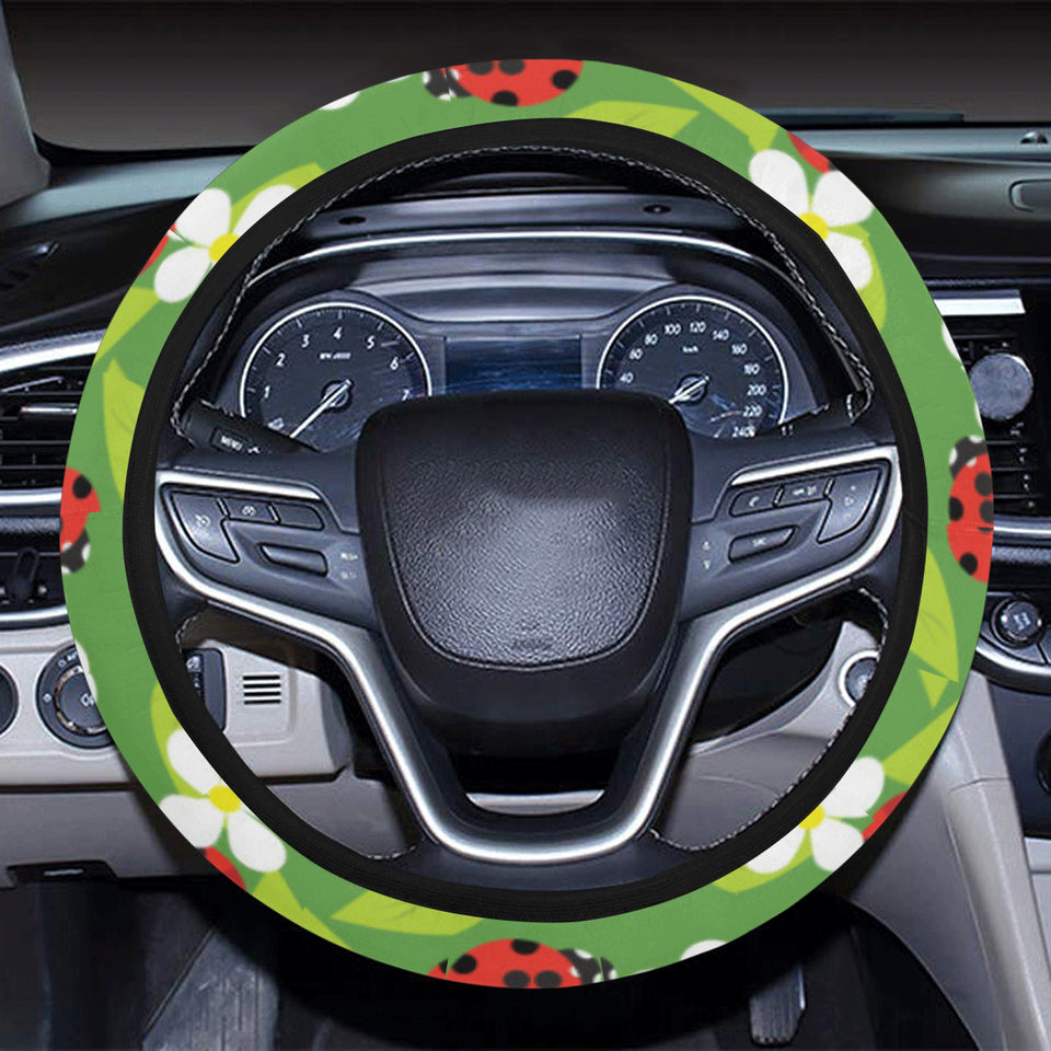 Ladybug Pattern Print Design 01 Car Steering Wheel Cover