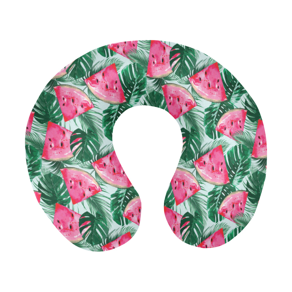 Watermelons tropical palm leaves pattern U-Shaped Travel Neck Pillow