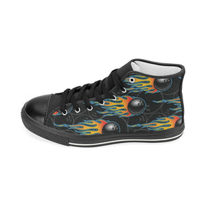 Bowling balls flame pattern Women's High Top Canvas Shoes Black