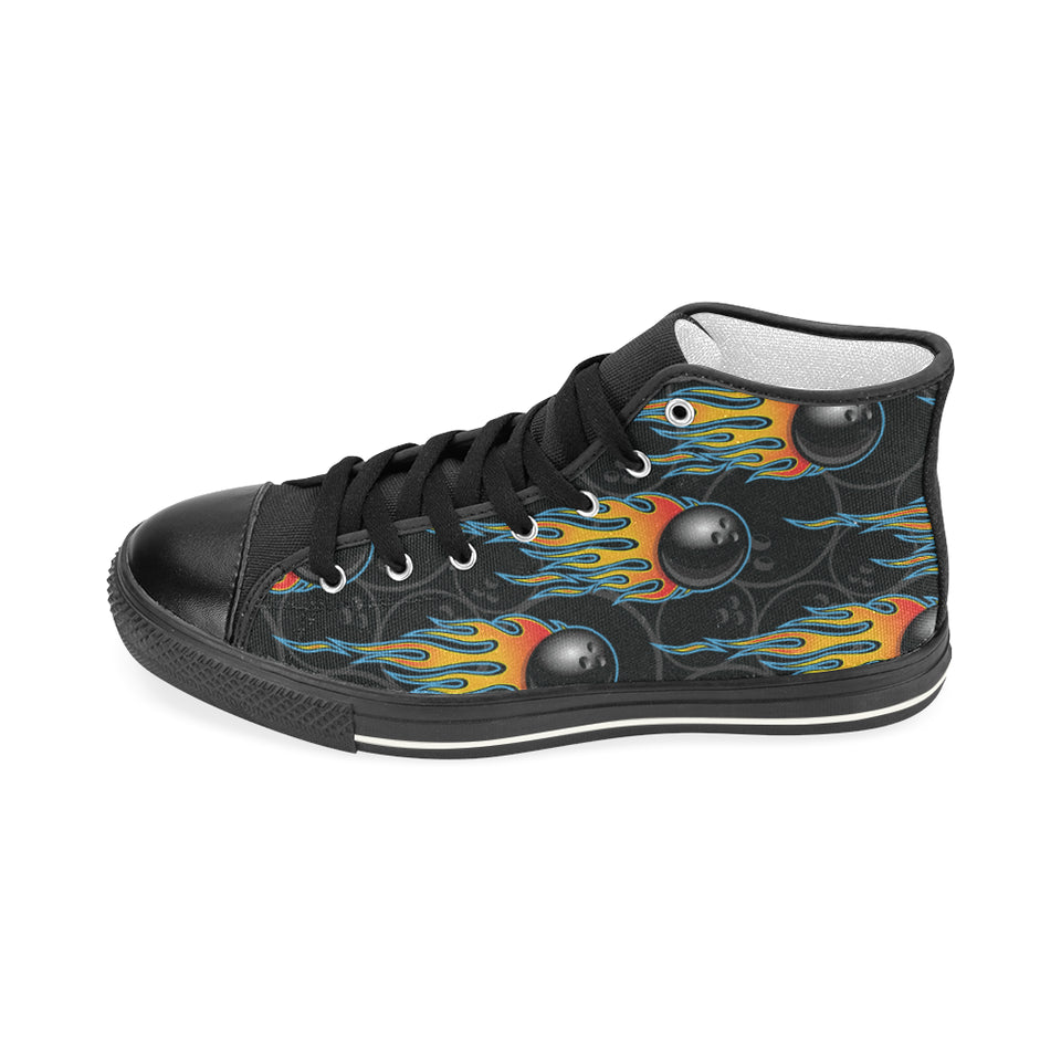 Bowling balls flame pattern Women's High Top Canvas Shoes Black