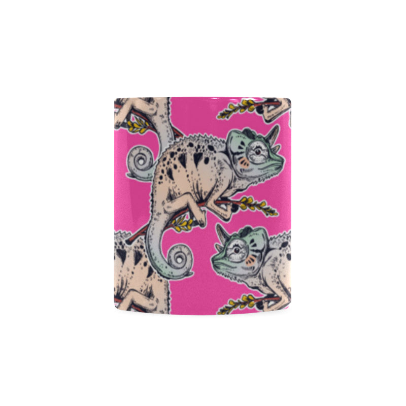 Chameleon lizard pattern pink background Classical White Mug (Fulfilled In US)