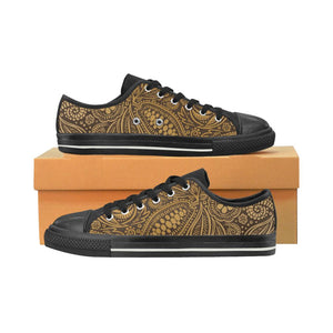 cacao beans tribal polynesian pattern background Kids' Boys' Girls' Low Top Canvas Shoes Black