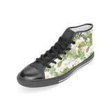 White orchid flower tropical leaves pattern Women's High Top Canvas Shoes Black