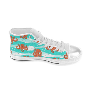 Octopuses sea wave background Women's High Top Canvas Shoes White
