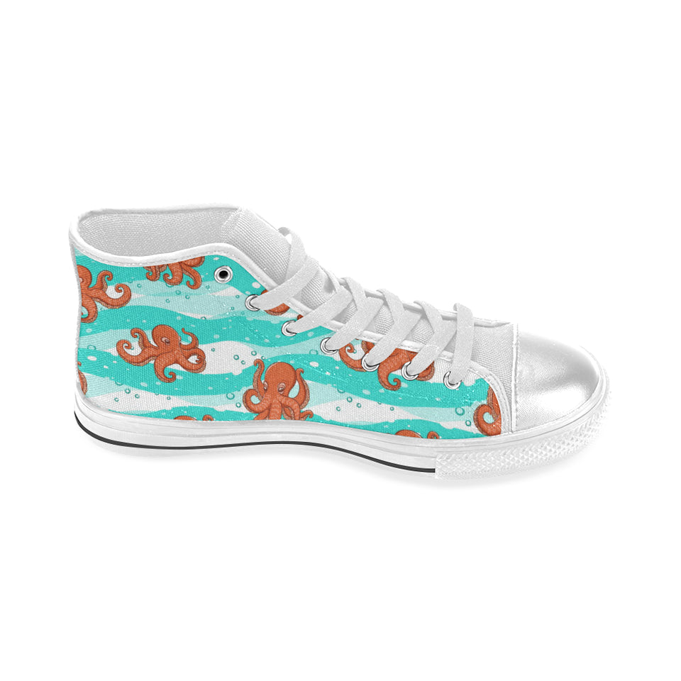 Octopuses sea wave background Women's High Top Canvas Shoes White
