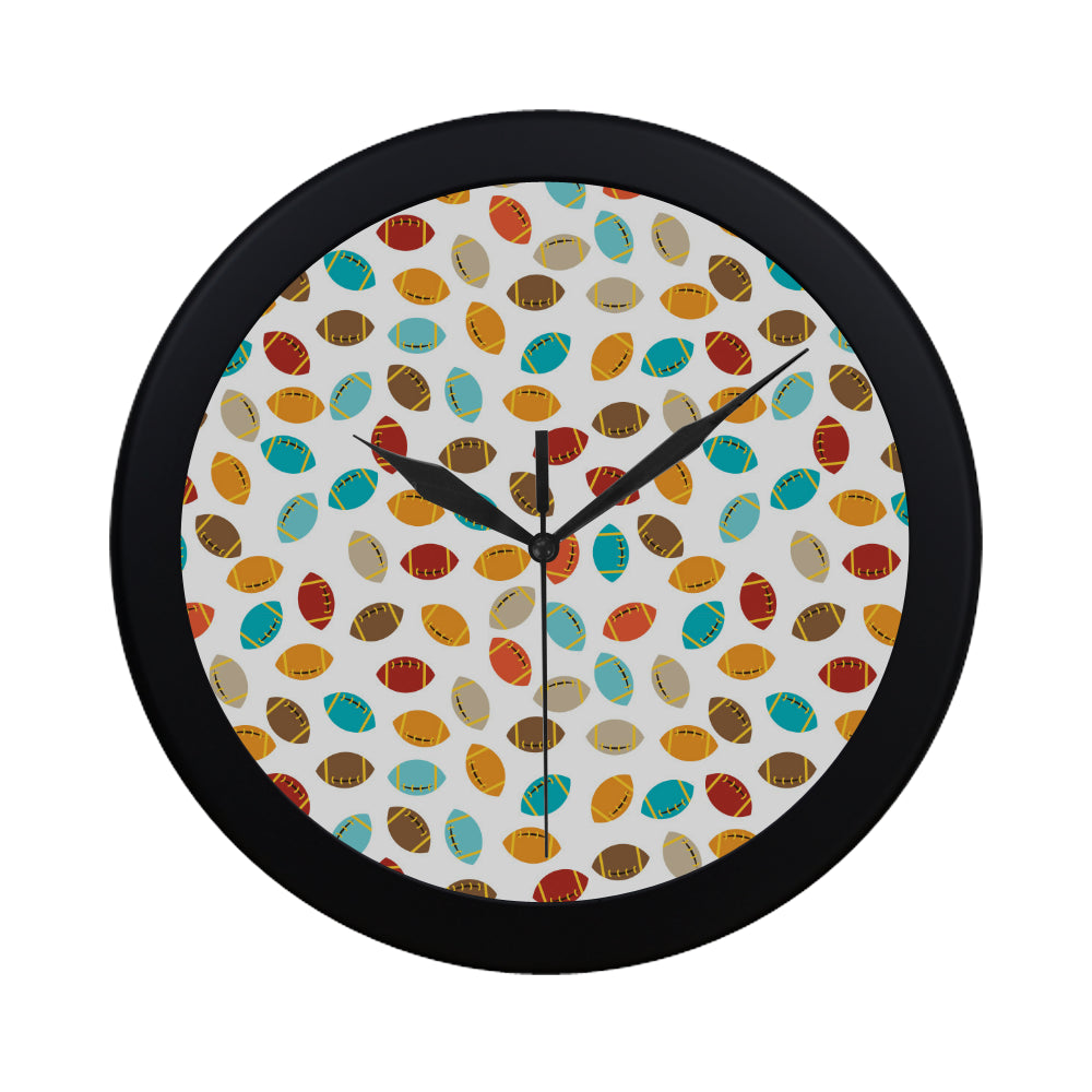 Colorful american football ball pattern Elegant Black Wall Clock