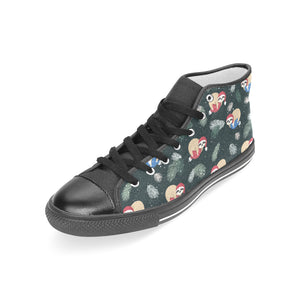 Cute sloths sleeping christmas ball santa hat patt Women's High Top Canvas Shoes Black