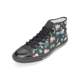 Cute sloths sleeping christmas ball santa hat patt Women's High Top Canvas Shoes Black