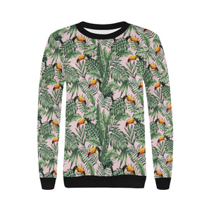 Toucan tropical green jungle palm pattern Women's Crew Neck Sweatshirt