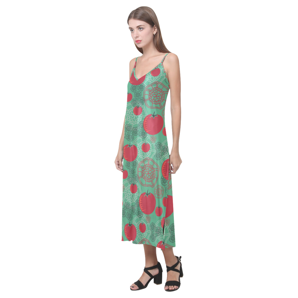 Tomato design pattern V-Neck Open Fork Long Dress