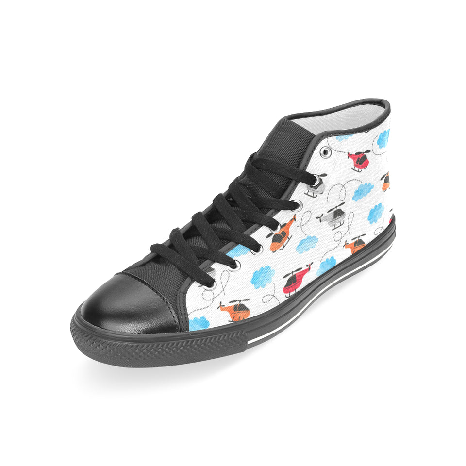 Watercolor helicopter cloud pattern Women's High Top Canvas Shoes Black