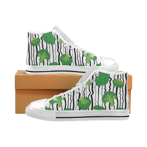 Cool Broccoli pattern Men's High Top Canvas Shoes White