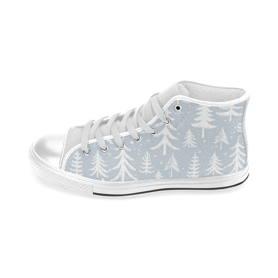 Christmas tree winter forest pattern Men's High Top Canvas Shoes White