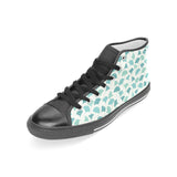 Green ginkgo leaves pattern Women's High Top Canvas Shoes Black