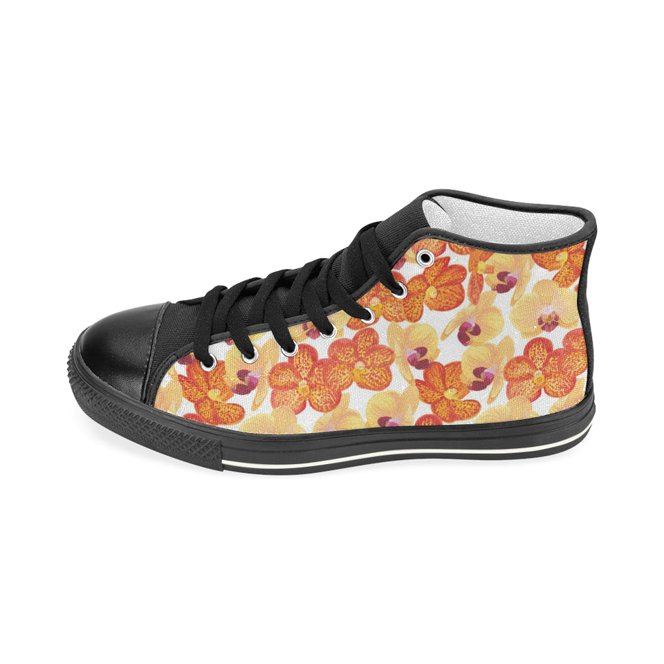 Orange yellow orchid flower pattern background Women's High Top Canvas Shoes Black