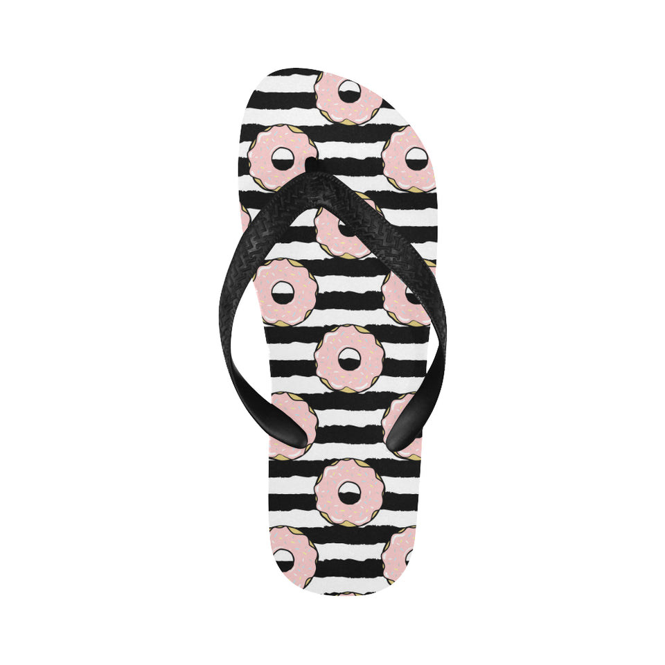 Donuts pink icing striped pattern Unisex Flip Flops
