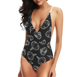 Garlic pattern black background Women's One-Piece Swimsuit