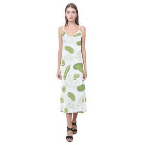 Cucumber sketch pattern V-Neck Open Fork Long Dress