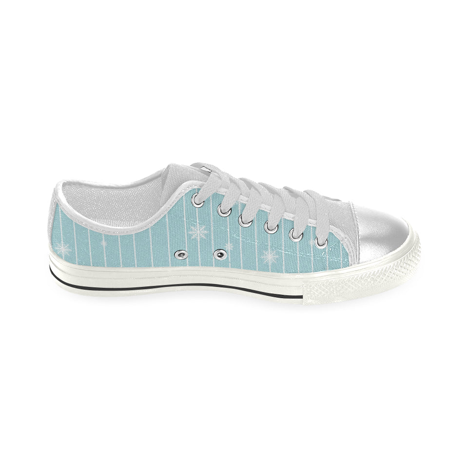 Snowflake pattern blue stripe background Women's Low Top Canvas Shoes White