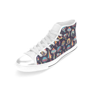 Colorful mushroom pattern Women's High Top Canvas Shoes White
