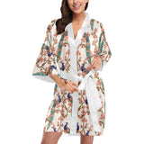 Peacock tropical flower pattern Women's Short Kimono Robe