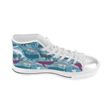 Whale design pattern Women's High Top Canvas Shoes White