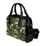 White orchid flower tropical leaves pattern blackg Shoulder Handbag
