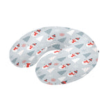 Snowman christmas  tree snow gray background U-Shaped Travel Neck Pillow