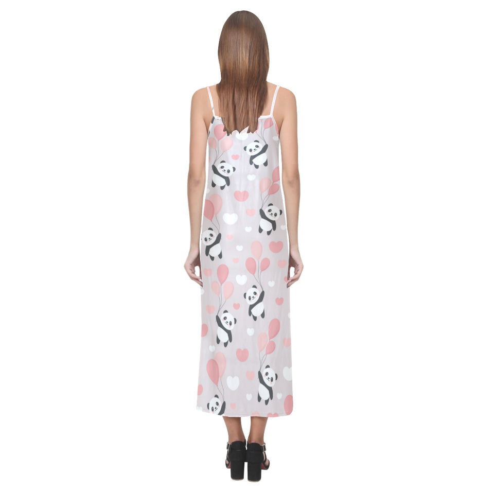 Cute panda ballon heart pattern V-Neck Open Fork Long Dress