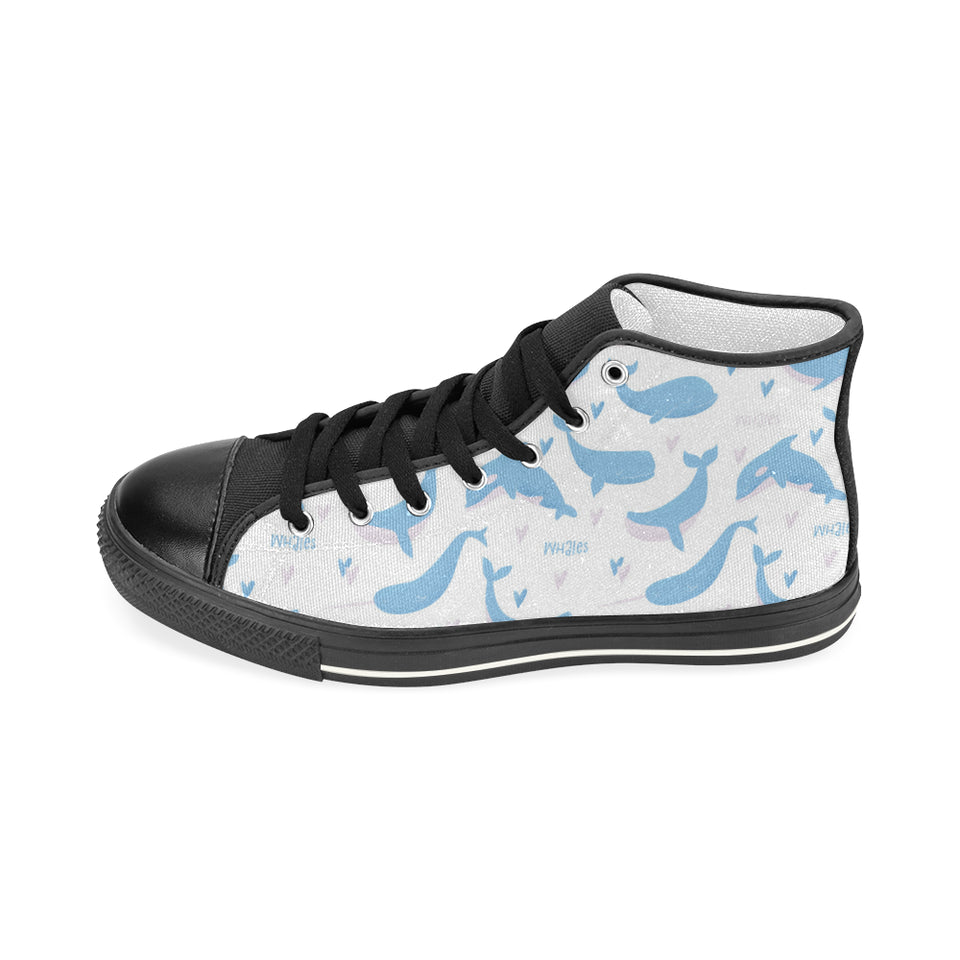 Blue whale pattern Women's High Top Canvas Canvas Shoes Black