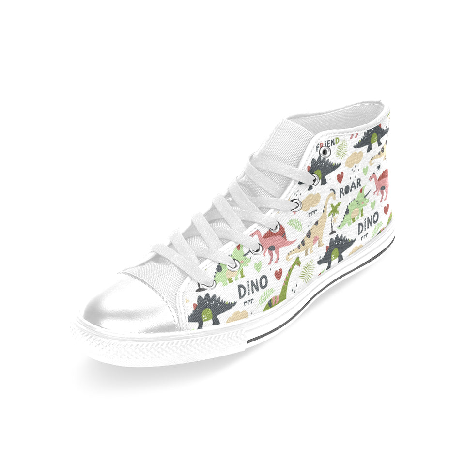 Cute dinosaurs pattern Women's High Top Canvas Shoes White