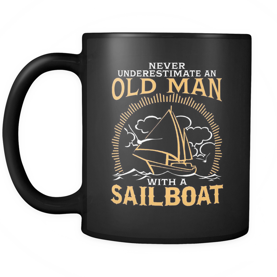 Black Mug-Never Underestimate an Old Man With a Sailoat ccnc007 sb0014