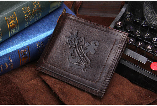 Wallet Casual Anchor Printed Design Genuine Leather Men Wallets With Card Holder And Coin Pocket Ccnc006 Bt0145