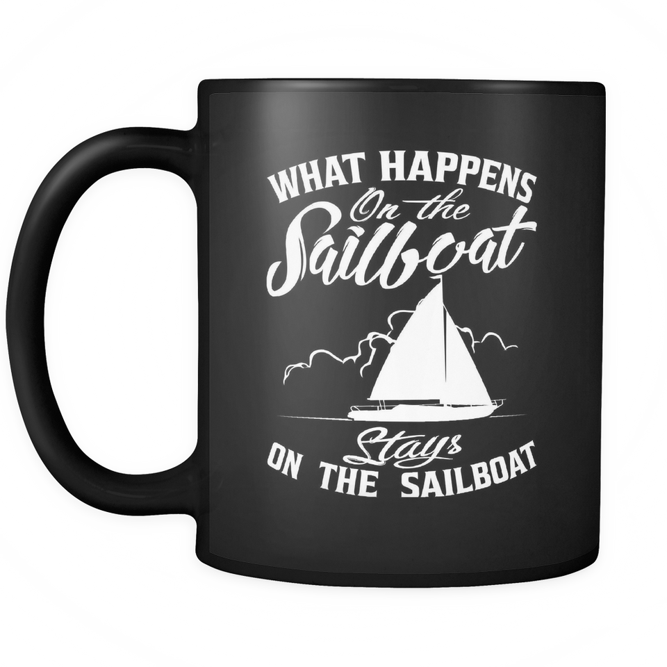 Black Mug-What Happens On The Sailboat Stays On The Sailboat ccnc007 sb0009