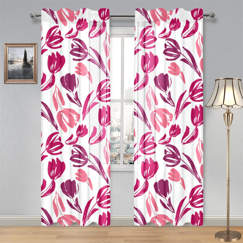 pink sketch tulip pattern Gauze Curtain