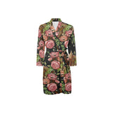 Horse head wild roses pattern Men's Long Sleeve Belted Night Robe
