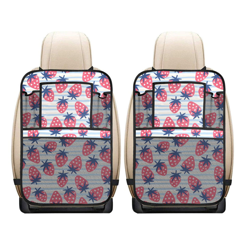 Strawberry pattern blue lines background Car Seat Back Organizer